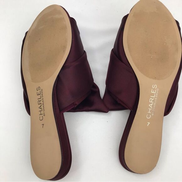 Charles David Burgundy Satin Wrap Knot Open Toe Slide Flats - Picture 12 of 14